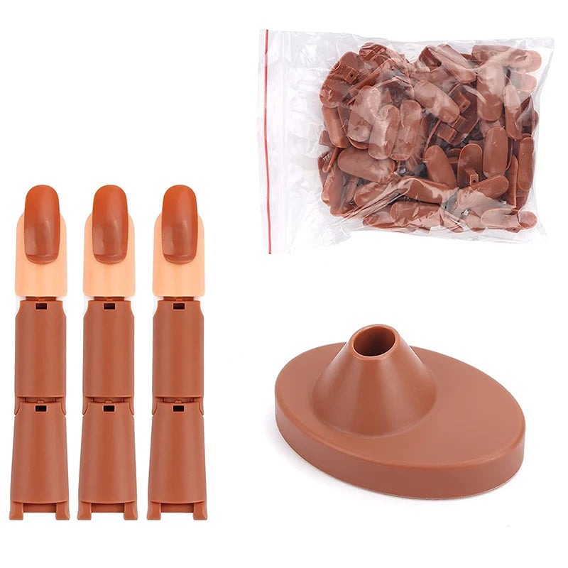 Nail Art Practice Hand Manicure Practice Finger Acrylic Nail Tips with 100pcs Fake Nails Nail Training Equipment Tools