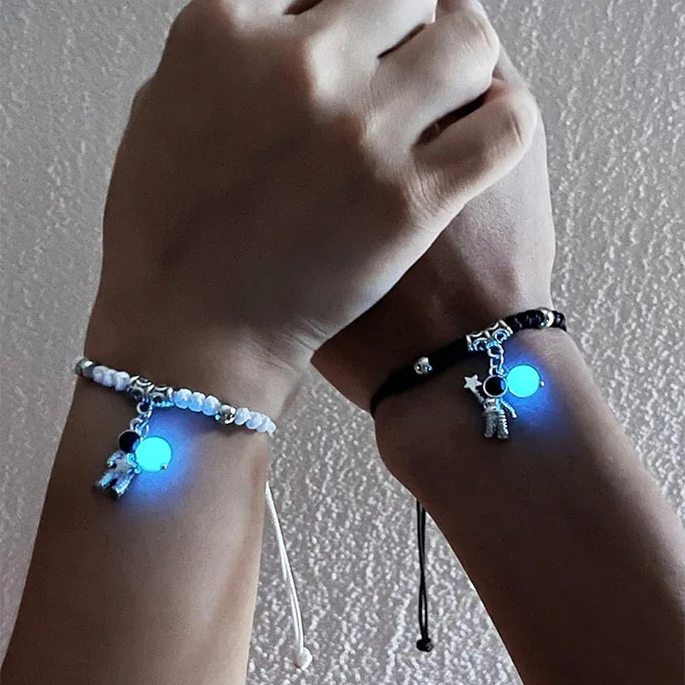 Fashion Luminous Beads Star Couple Bracelet for Women Men Charm Cat Flower Heart Key Lock Cross Matching Friend Bracelet Jewelry
