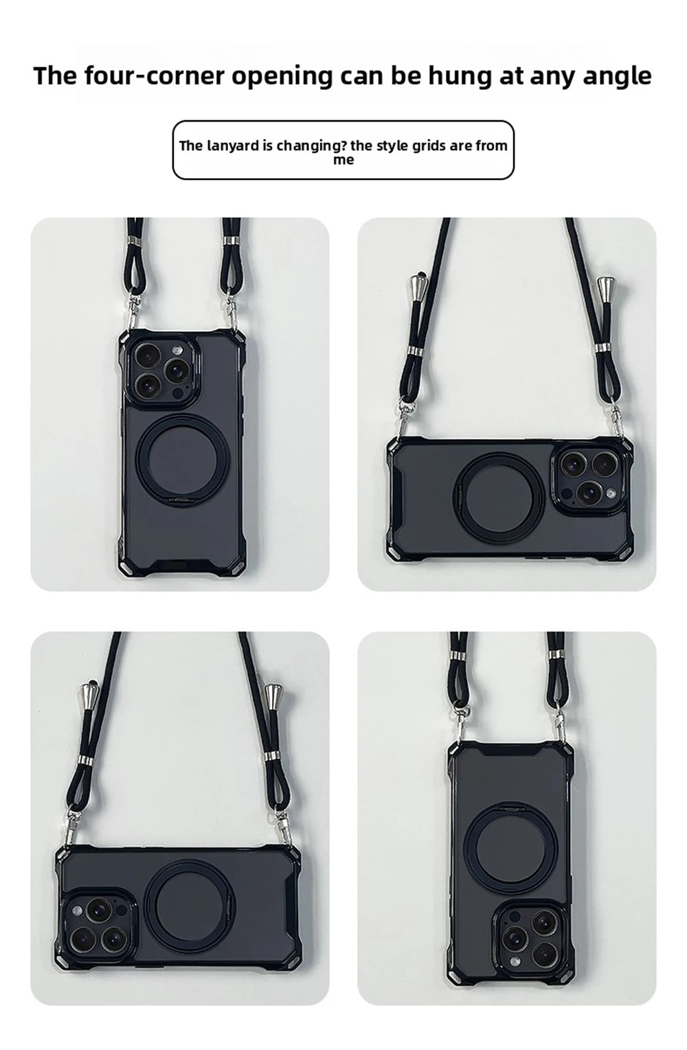 Crossbody Lanyard Strap Holder Phone Case For iphone 17 Air 16 15 14 Plus 13 12 11 Pro Max 16E For Magsafe Magnetic Stand Cover