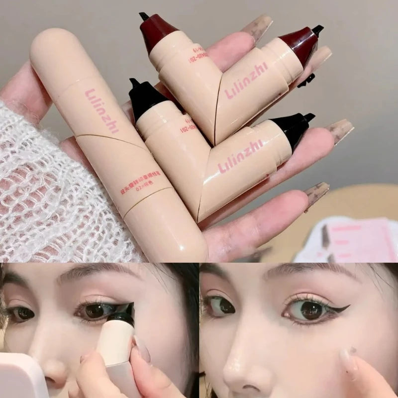 Dual-Head Rotatable Eyeliner Stamp Integrated Waterproof Long Wear Wing Stencil DIY Liquid Eye Liner Pen Fast Drying Makeup