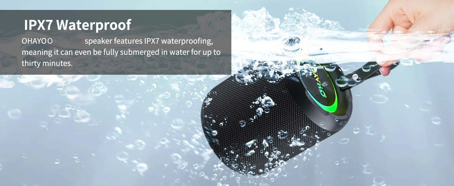 OHAYO 40W, IPX7 Waterproof Wireless Portable Speaker with Lights, Loud Sound, RGB Lights,TWS Pairing, AUX&TF-Card in