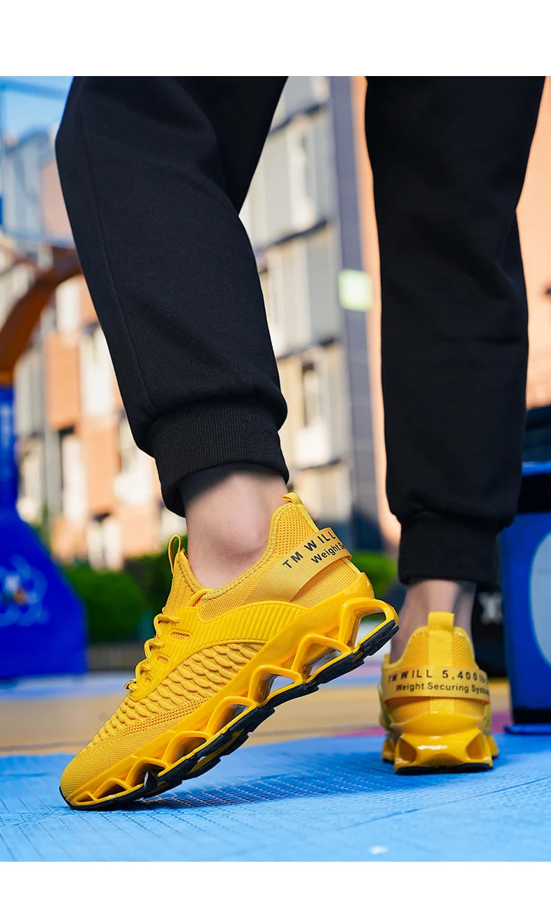 Men's Breathable Mesh Running Shoes Blade Sole Sneakers Lightweight Non-Slip Sports Shoes for Gym Walking Casual Wear