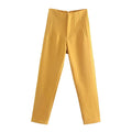 DUOPERI Women Fashion Solid Basic High Waist Trousers Chic Female Office Lady Casual Business Workwear Long Pant