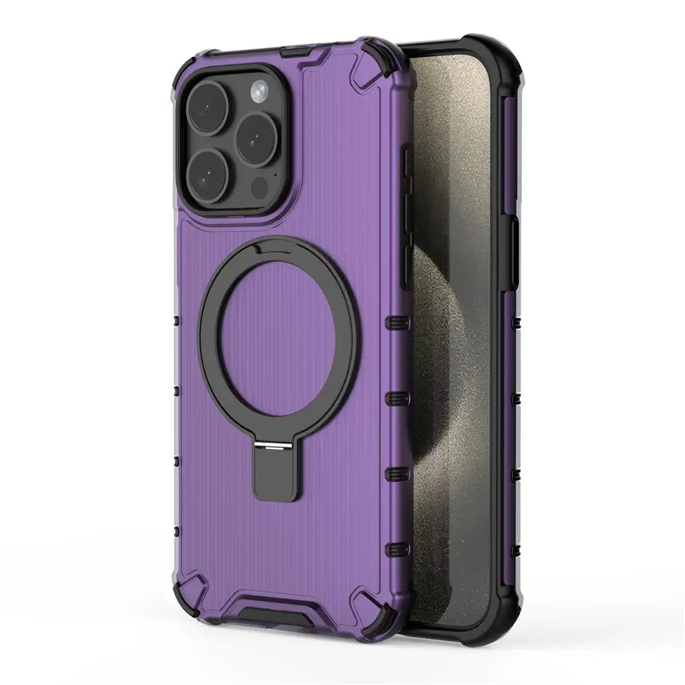 For Magsafe iPhone 17 Air 16 15 14 Plus 13 Pro Max Corrugated Magnetic Metal Bracket Transparent Phone Case Protective Cover