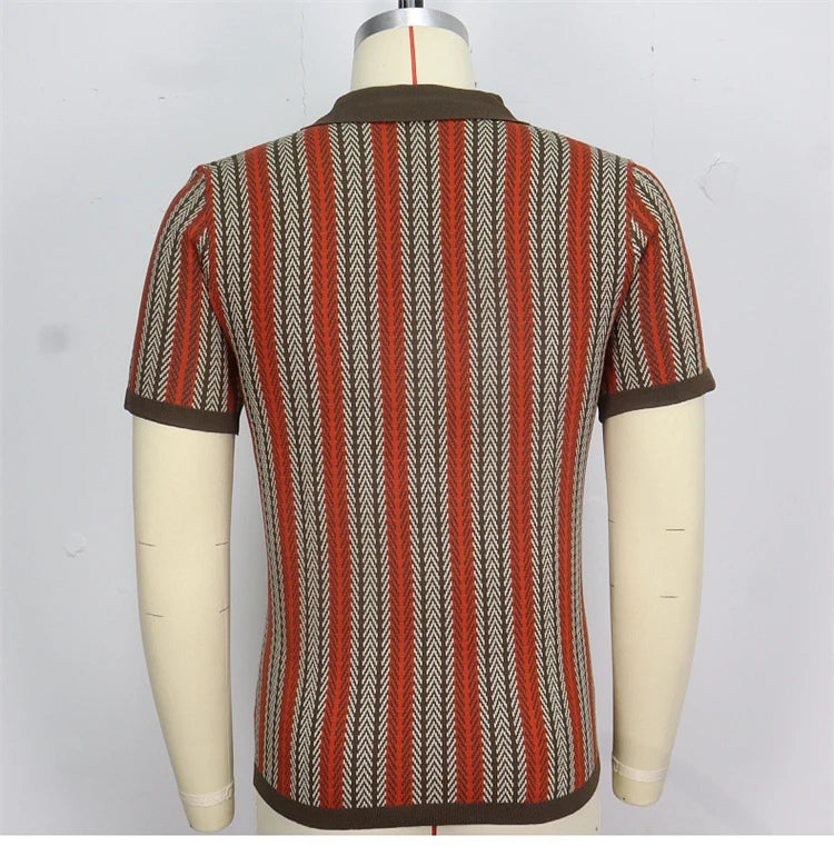 High End Jacquard Striped Polo Shirts For Men Short Sleeve Elastic Summer Quality Viscose Knitted Smart Casual Camisas De Hombre