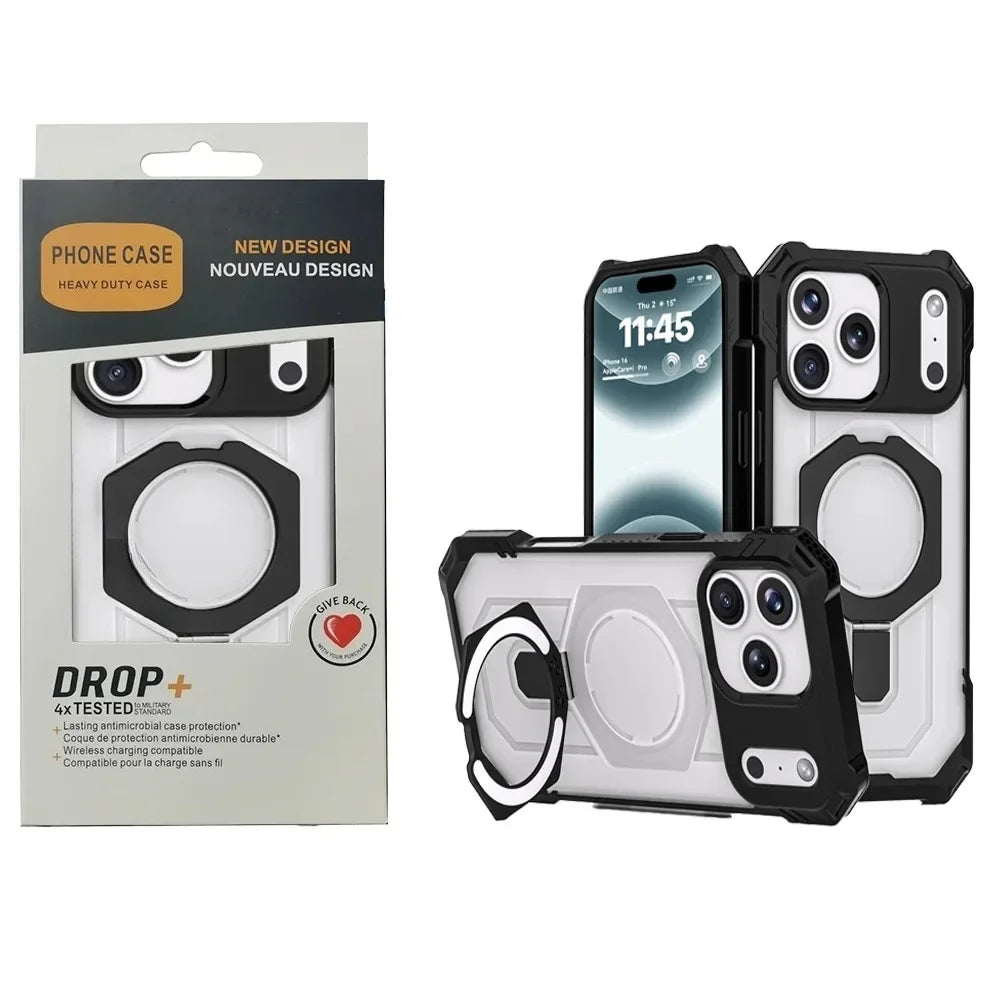Armor Design 360Â° Rotatable Strong Magnetic Bracket Case For IPhone 17 Pro Max 16 TPU+PC Shockproof Buffer Rugged Protect Cover