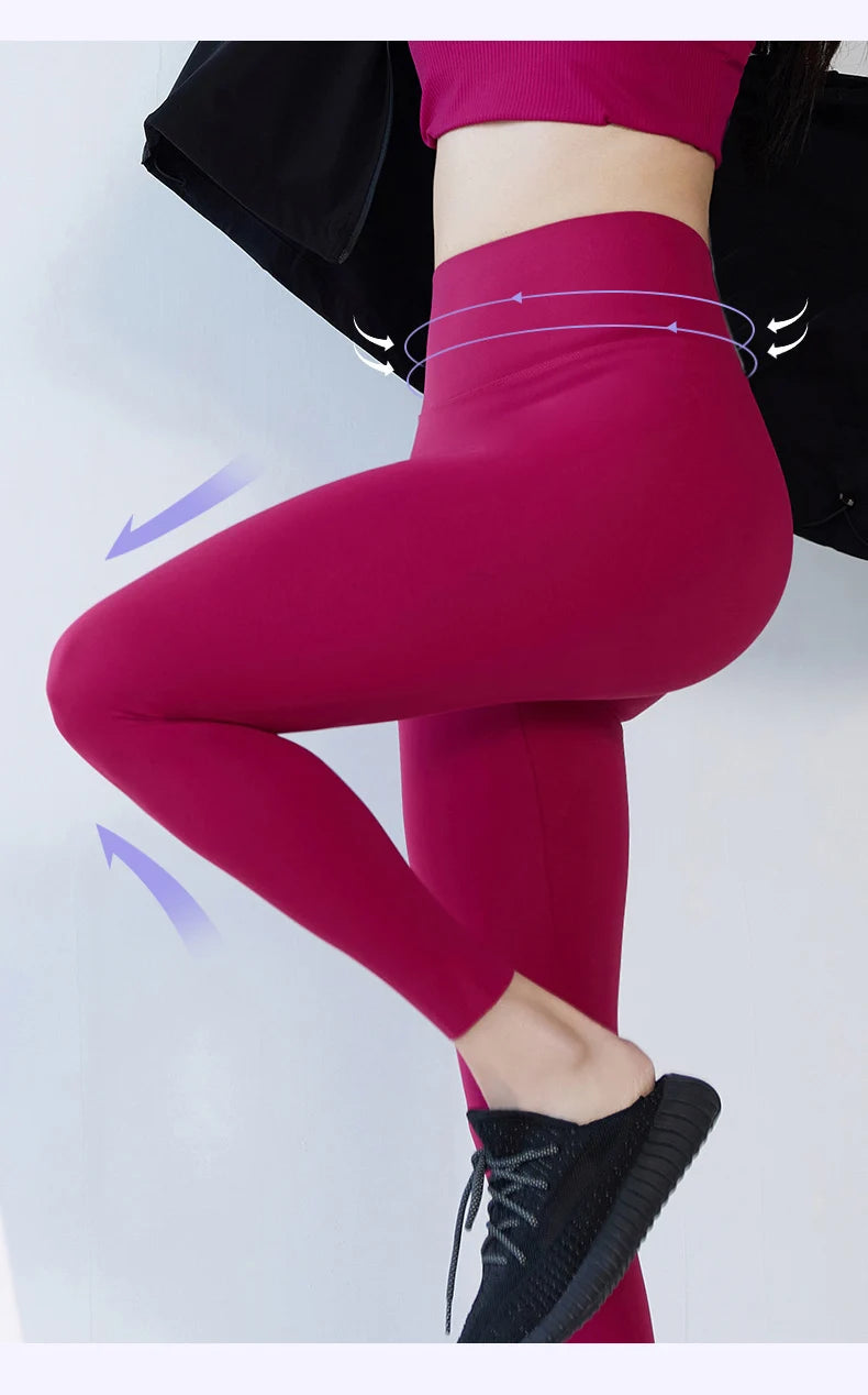 BIVIGAOS Spring Summer New Plum Red 3D Naked Feeling Sharkskin Leggings Women Slim Sexy Sport Yoga Push Up Fitness Leggings