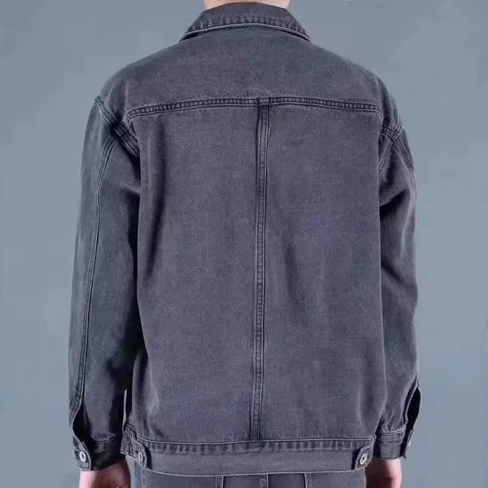 Retro American Denim Jaet Loose Fit with Multiple kets for Men Casual Wear Resistant And Dirtproof for Spring And Autumn