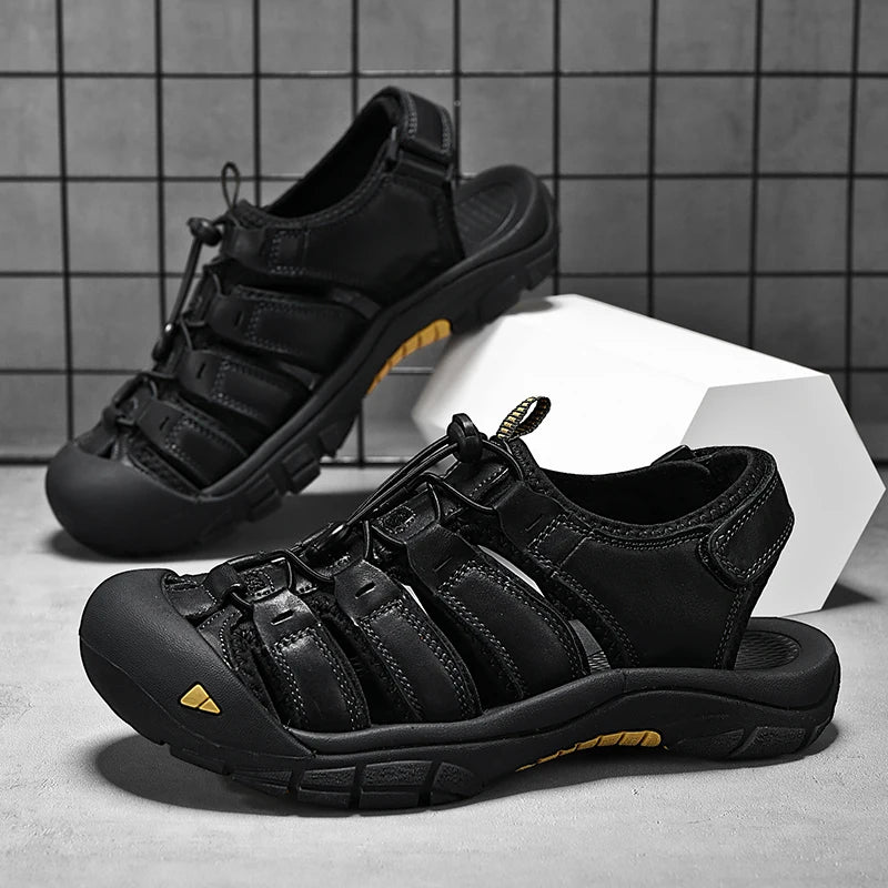 New Summer Genuine Leather Men Sandals Fashion Design Breathable Casual Shoes Men Soft Bottom Large Size Outdoor Beach Sandals