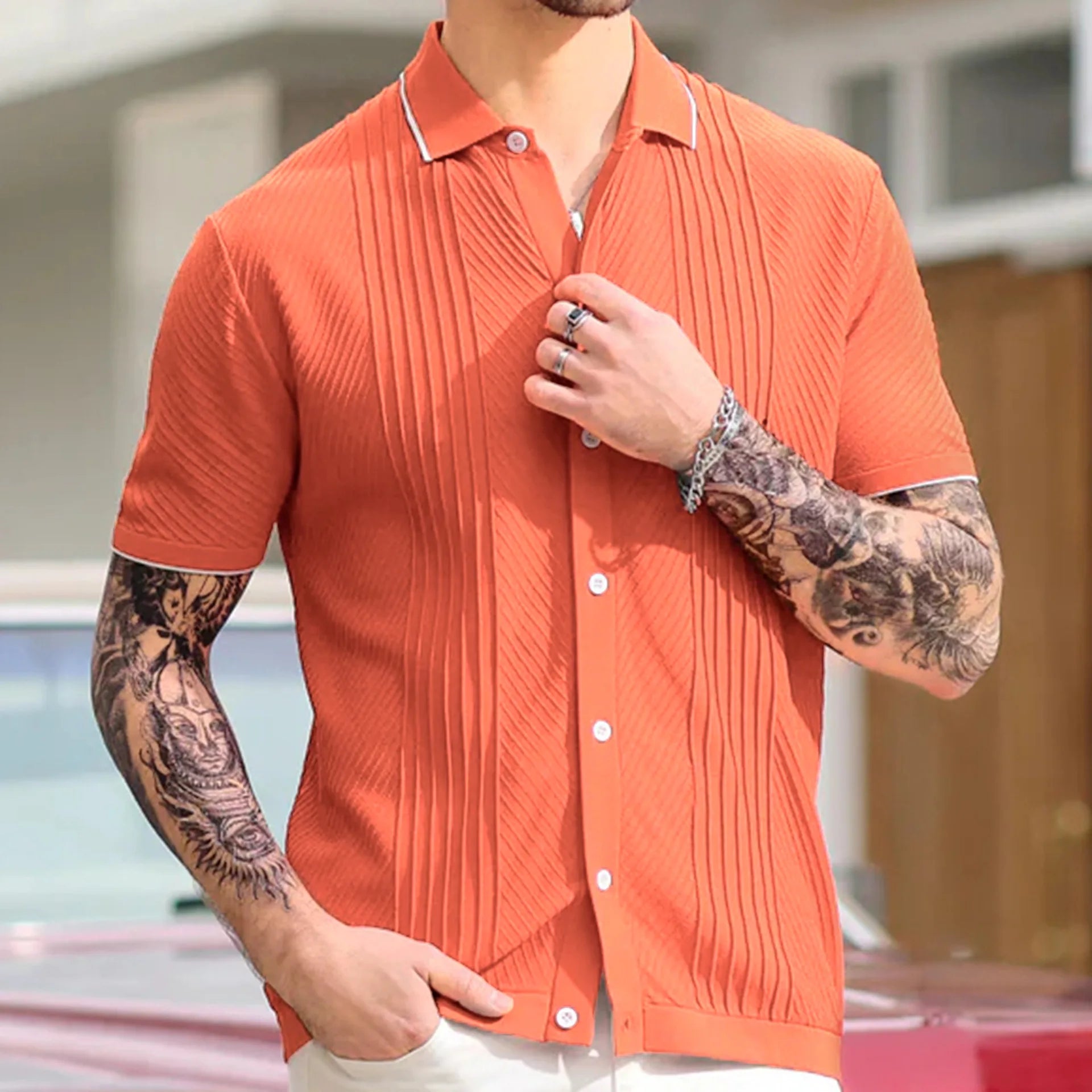 High End Jacquard Striped Polo Shirts For Men Short Sleeve Elastic Summer Quality Viscose Knitted Smart Casual Camisas De Hombre