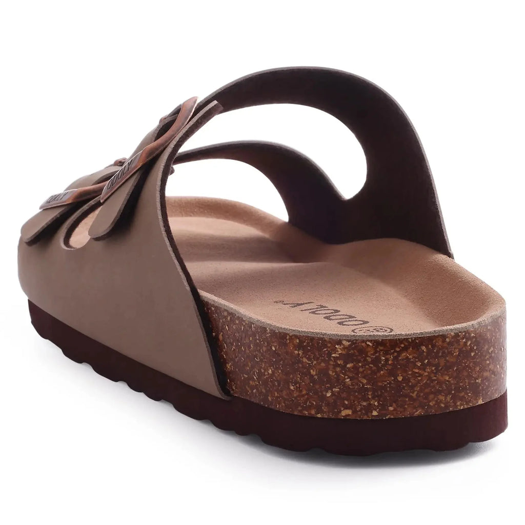 Litfun Women's Cork Footbed Sandals Classic Flat Sandals Fashion Thick Bottom Double Buckle Slides Beach Sandals With Adjustable