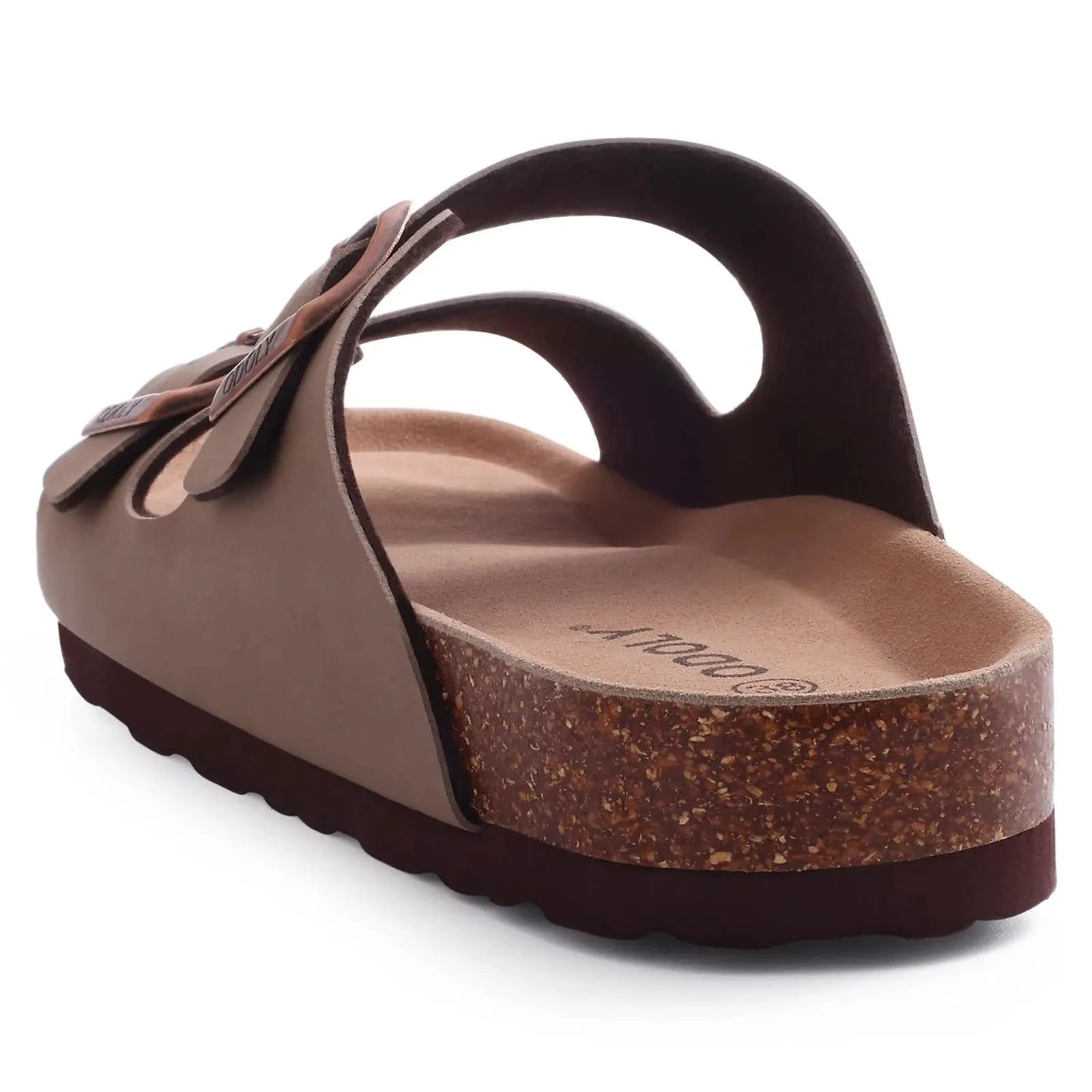 Litfun Women's Cork Footbed Sandals Classic Flat Sandals Fashion Thick Bottom Double Buckle Slides Beach Sandals With Adjustable
