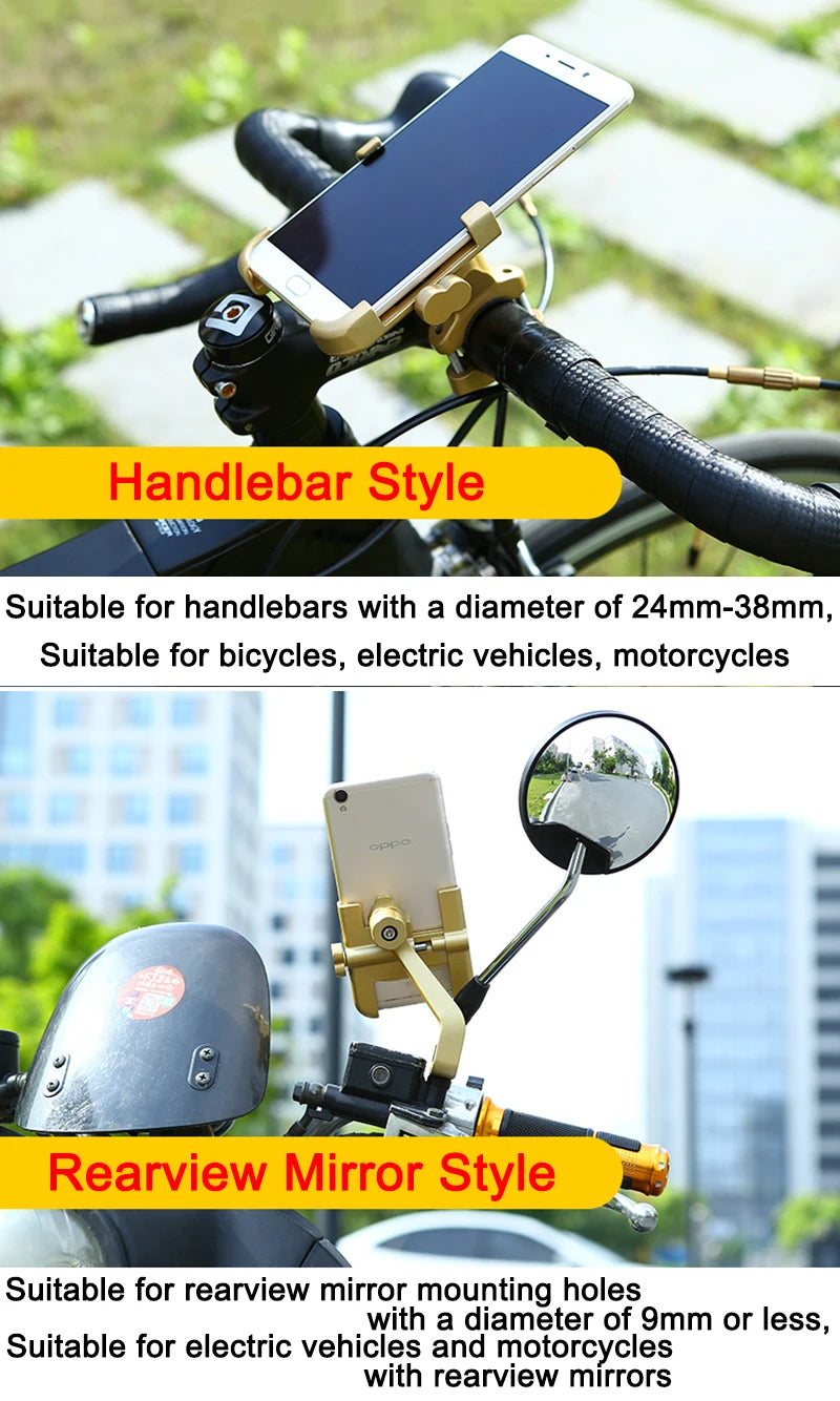 Motorcycle Mobile Phone Holder for iPhone Xiaomi Universal Rearview Mirror Handlebar Holder Bicycle Cycling Aluminum Alloy Stand