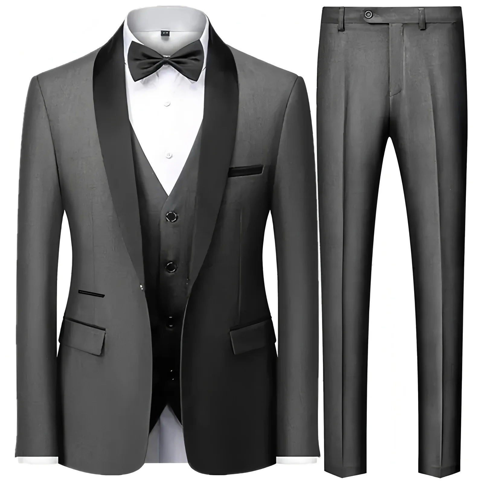 Traje Formal de 3 Piezas para Hombre – Tuxedo Negro con Solapa Chal