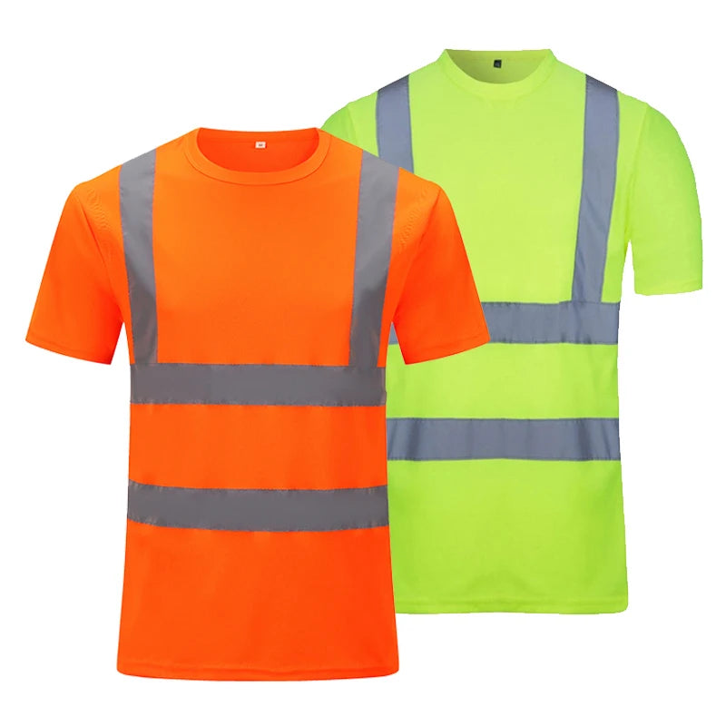 Hi Vis T Shirt Reflective Safety Lime Orange Short Sleeve High Visibility O-Neck Shirt Two Tone Workwear Shirt