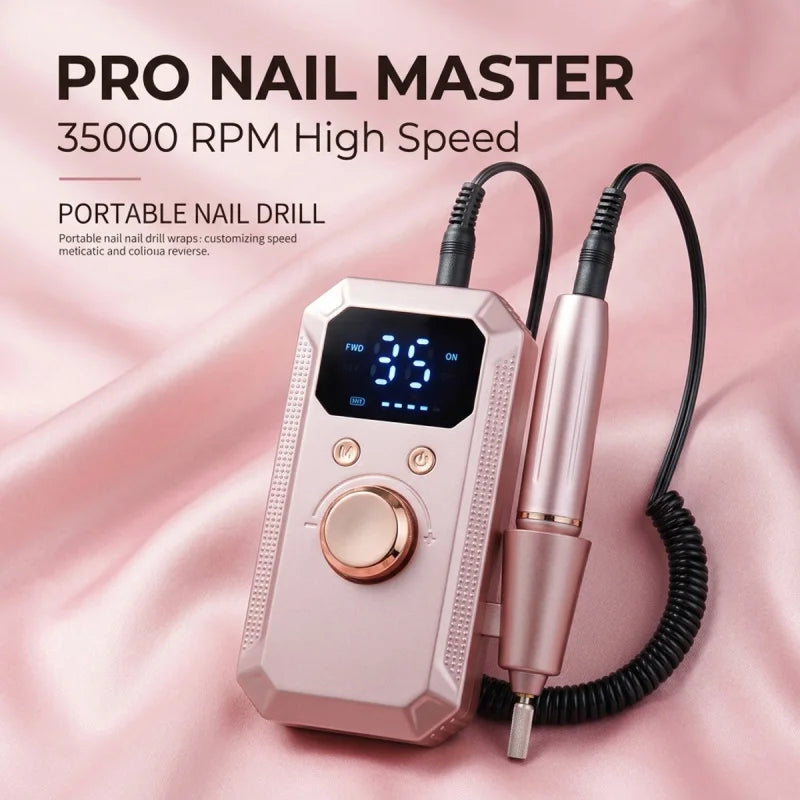 32-Speed Electric Nail Drill Machine with Digital Display & Reversible Rotation for Manicure/Pedicure, Professional Rose Gold Na