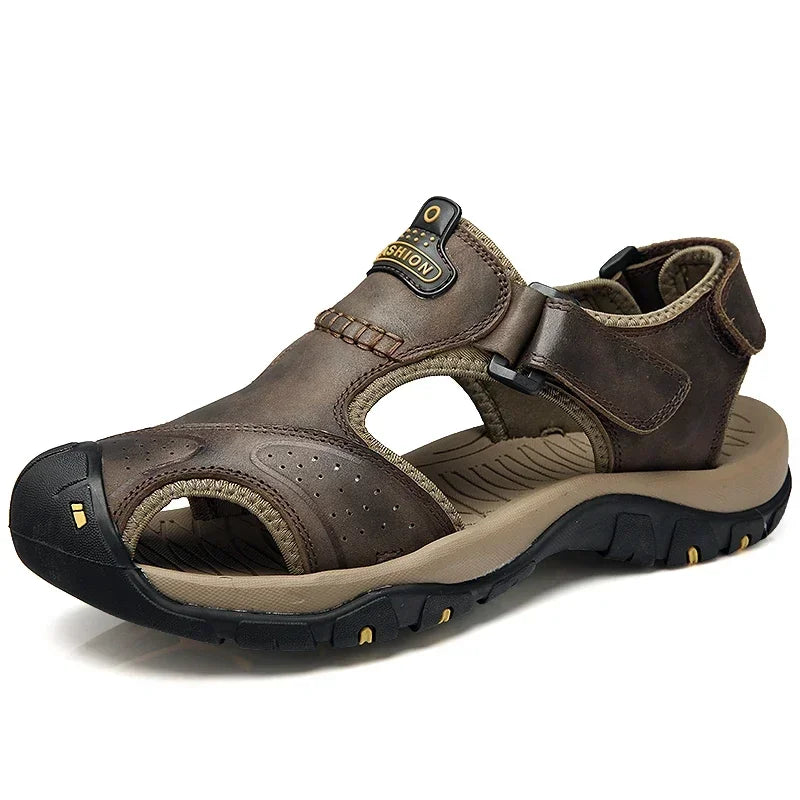 Summer Sandals Leather Outdoor Men Beach Shoes Luxury Breathable Casual Sandal Man Wading Shoes Non-slip Wide lining Slippers