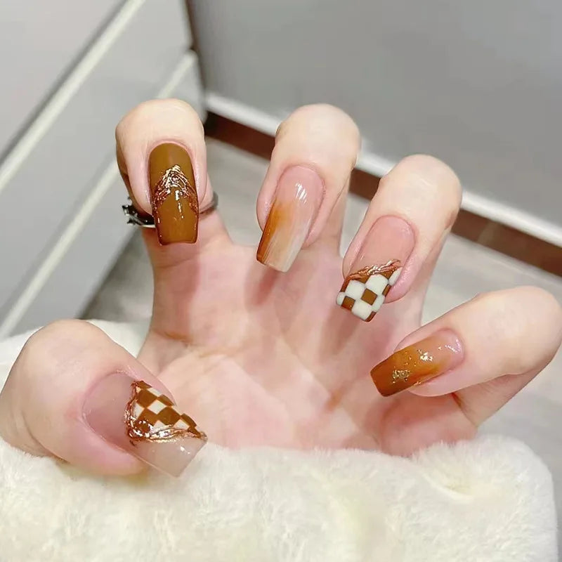Nail Art Fake Nails Artificial Square Head Press on Acrylic Nail Tips Seamless Removable False Nails Ballerina Press on Nails