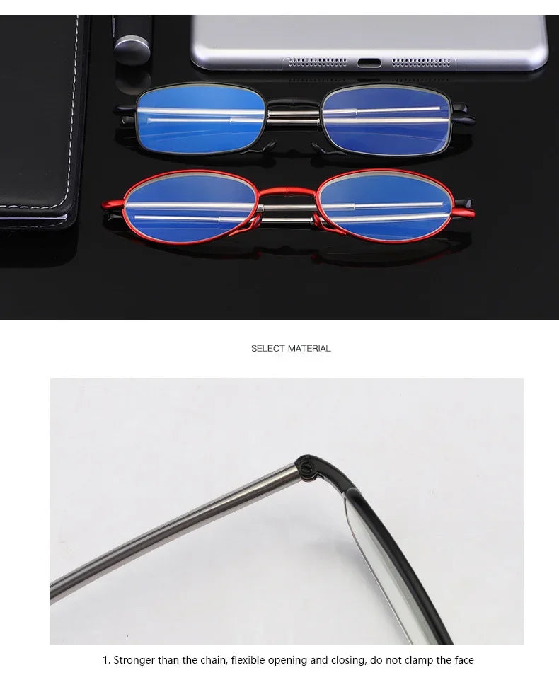 Titanium Alloy Folding Reading Glasses Foldable Presbyopia Men Women Ultra light Eyewear With Case Anti Blue Light 1.0 1.5 2.0