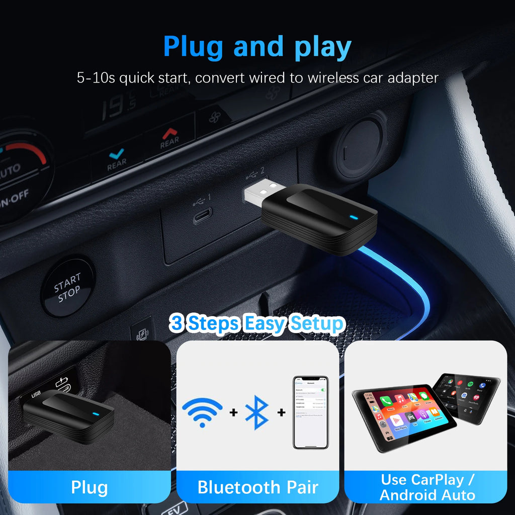 Ezonetronics Wireless CarPlay android auto adapter for factory wired car, wireless CarPlay & Android auto 2 in 1