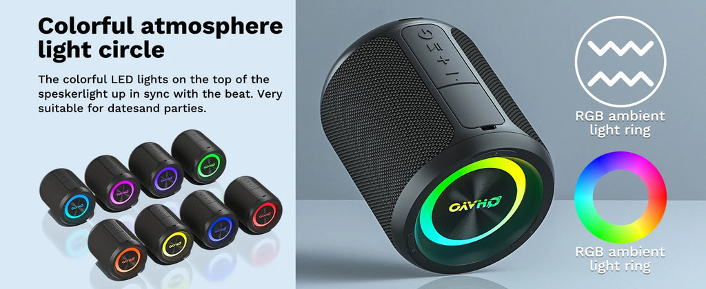 OHAYO 40W, IPX7 Waterproof Wireless Portable Speaker with Lights, Loud Sound, RGB Lights,TWS Pairing, AUX&TF-Card in