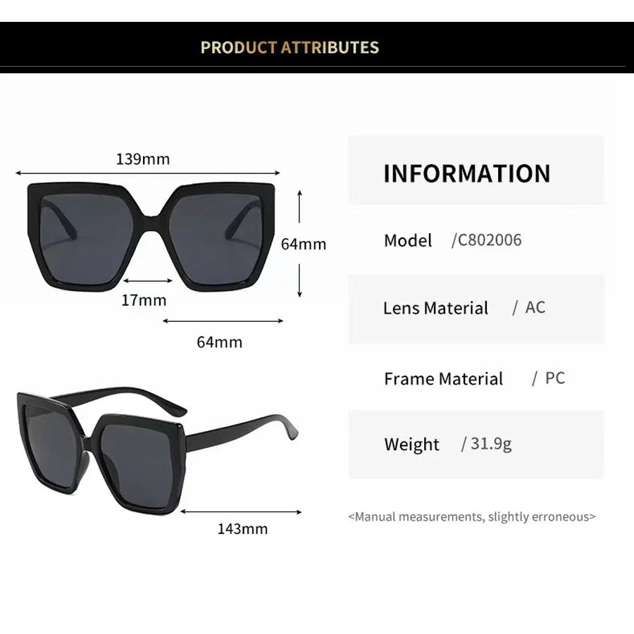 Vintage Oversized Square Sunglasses Women For Men Classic Big Frame Trending Sun Glasses UV400 Luxury Brand Designer Eyeglasses