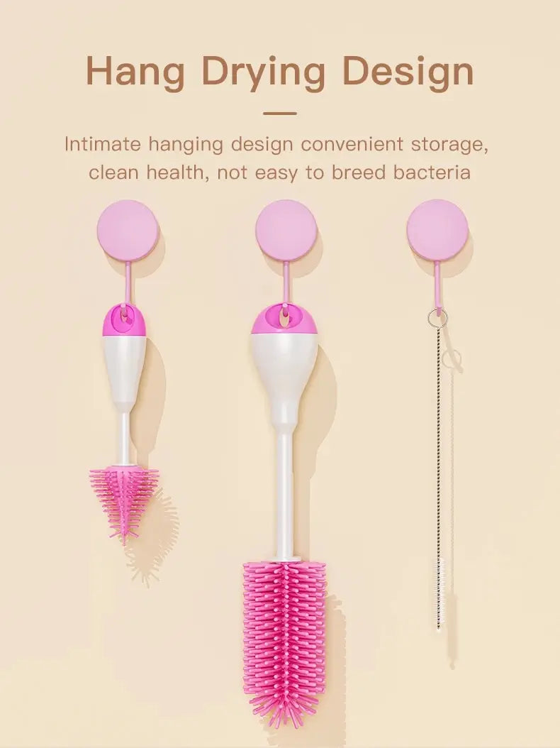 360° Silicone Baby Bottle Cleaning Brush Set 3-in-1 – Bottle, Pacifier & Straw Cleaner