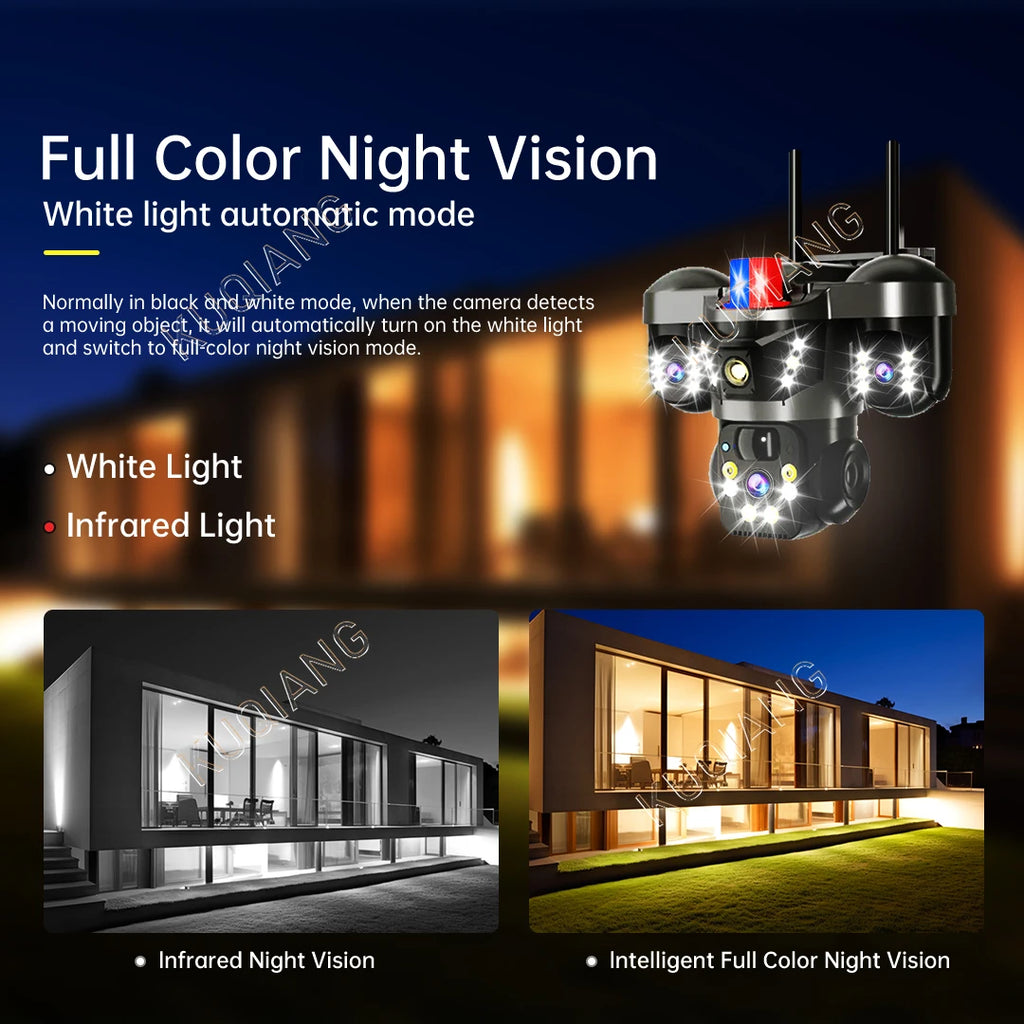 V380 Three Lens Three Screens 15MP 4G Solar Camera Outdoor WiFi 10X Digital Zoom Waterproof Auto Tracking Security CCTV Cameras
