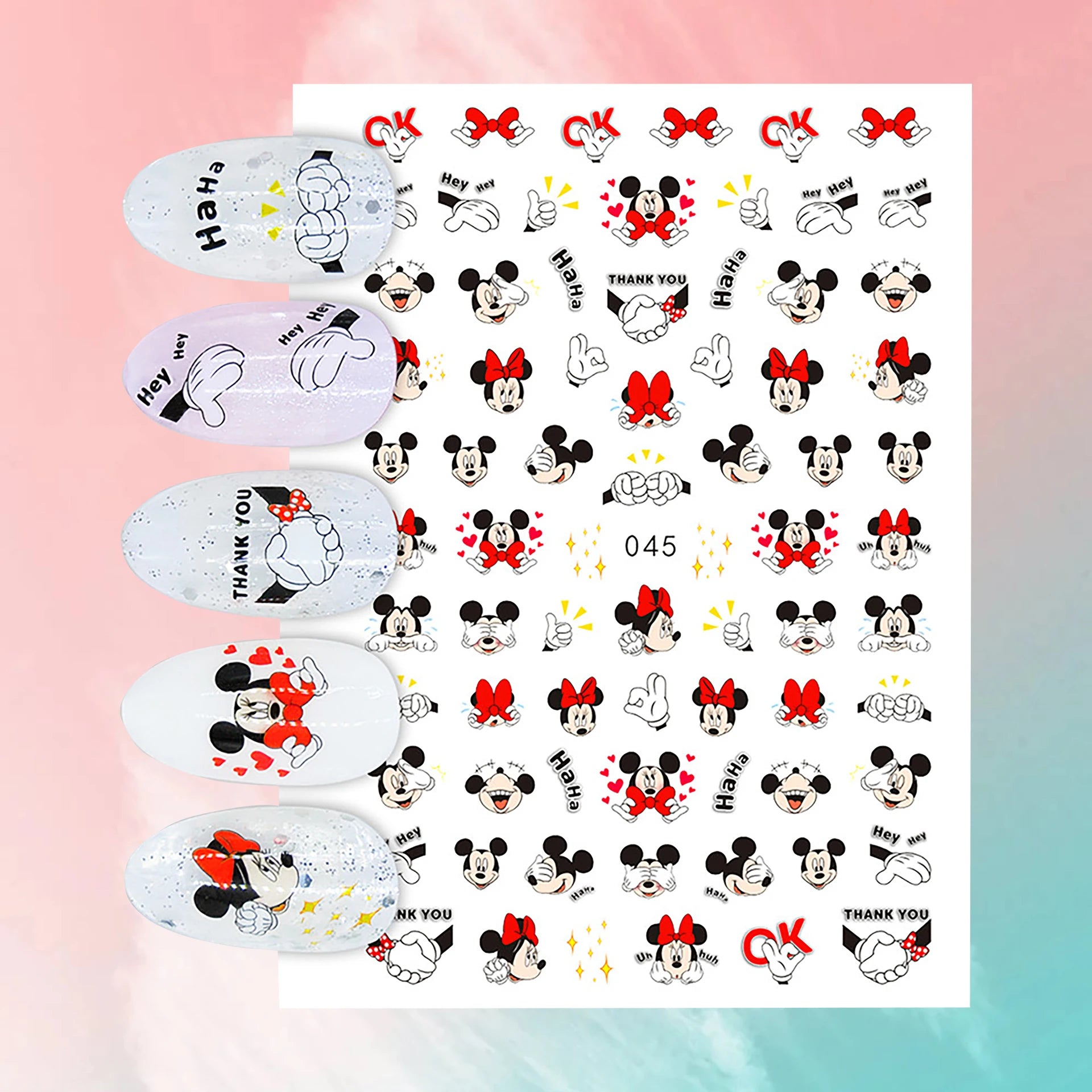 Disney Cartoon Adhesive Nail Stickers Nail Decorative Decals Nail Sliders Stitch Mickey 3D Stickers Press on Nails