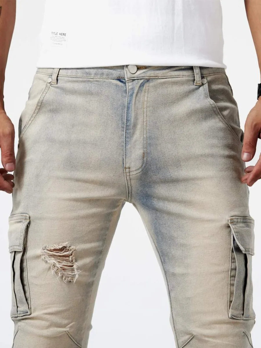 Men's Ripped Jeans Trendy Streetwear Slim Fit Tight Ripped Skinny Pants