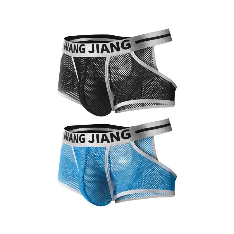 3PCS/2PCS/1PCS Men Mesh Hole Underwear Man Boxers Short Underpants Plus Size Transparent Panties