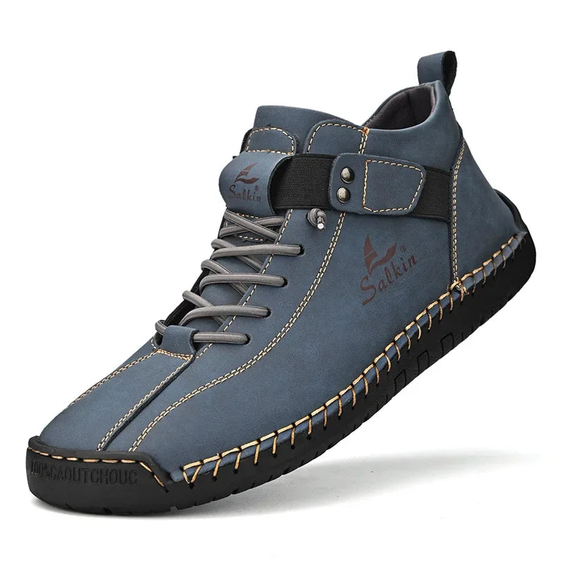 Winter New Men's Low-top Ankle Boots High Quality Hand-stitched Hook&loop Leather Casual Sneakers Classic Man Shoes Plus Size 48