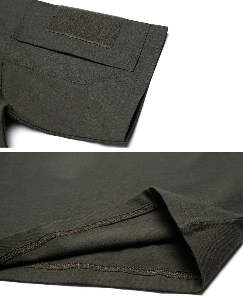 Summer Short Sleeve Combat Shirt Men 1/4 Zipper Cotton Tactical T Shirt Navy Blue Outdoor Shirts With Zipper Pocket