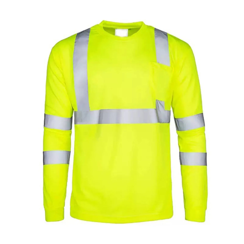 High Visibility Long Sleeve Round Neck T-shirt Reflective Workwear For Engineering Wharf Moisture Wicking Casual Men Top