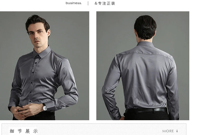 Plus Size 7XL 6XL High Elasticity Seamless Spandex Shirt Men Long Sleeve Slim Fit Casual Solid Color Social Formal Dress Shirts