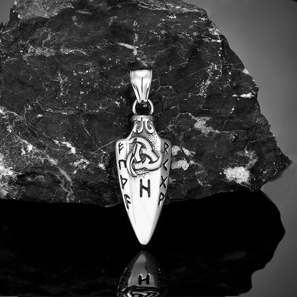 Norse Runes Odin's Spear Gungnir Necklace Men Gold Color Stainless Steel Arrowhead Pendant Valknut Talisman Male Vikings Jewelry