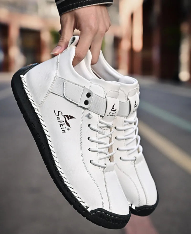 Winter New Men's Low-top Ankle Boots High Quality Hand-stitched Hook&loop Leather Casual Sneakers Classic Man Shoes Plus Size 48
