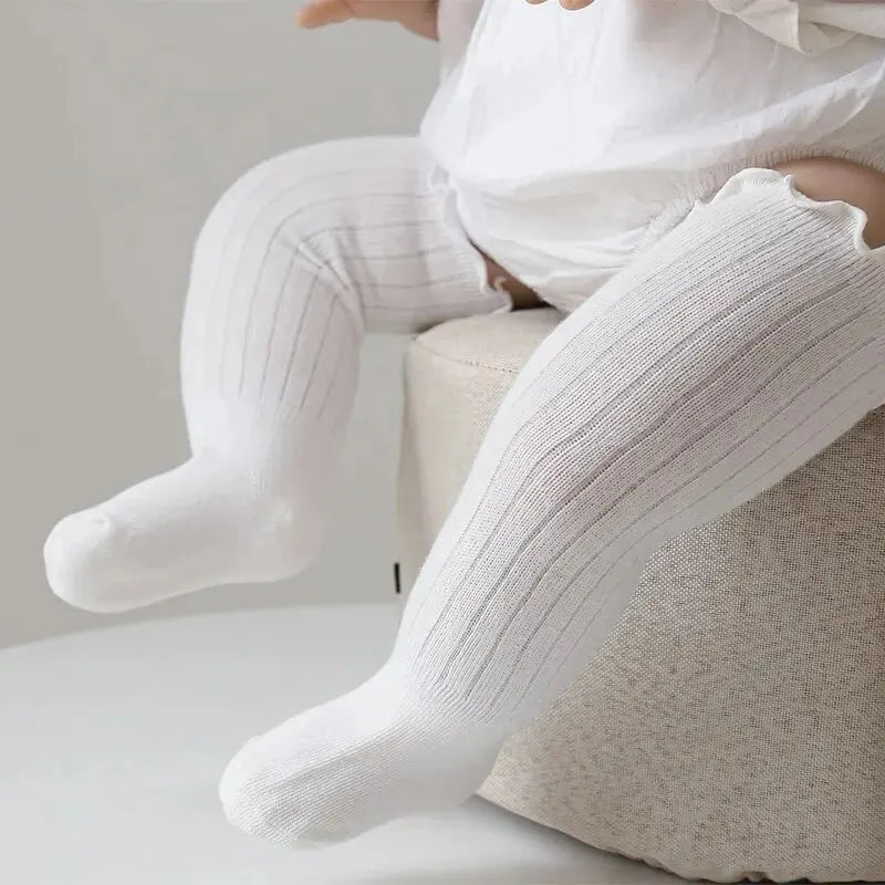 Baby Girls Lace Knee High Socks – 3 Pairs Frilly Ruffle Cotton Long Socks for Newborns & Infants