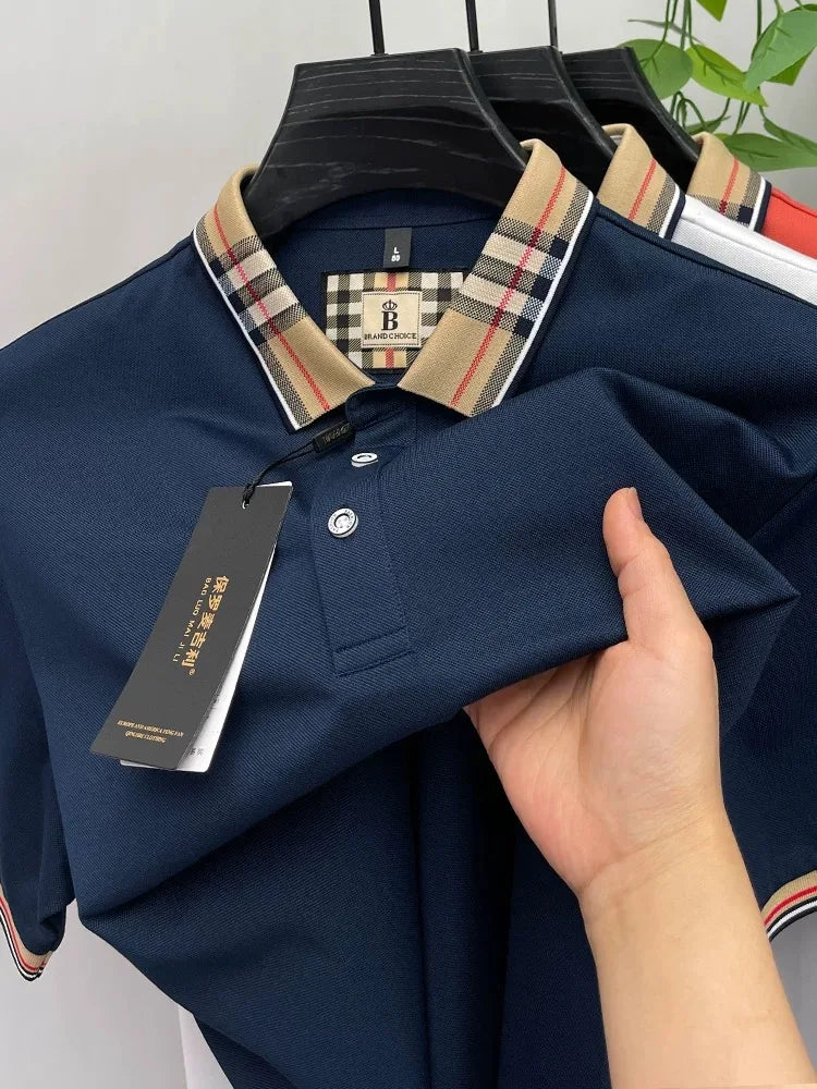 Luxury brand short sleeve polo shirt men fashion simple solid color summer new mercerized cotton breathable casual lapel T shirt