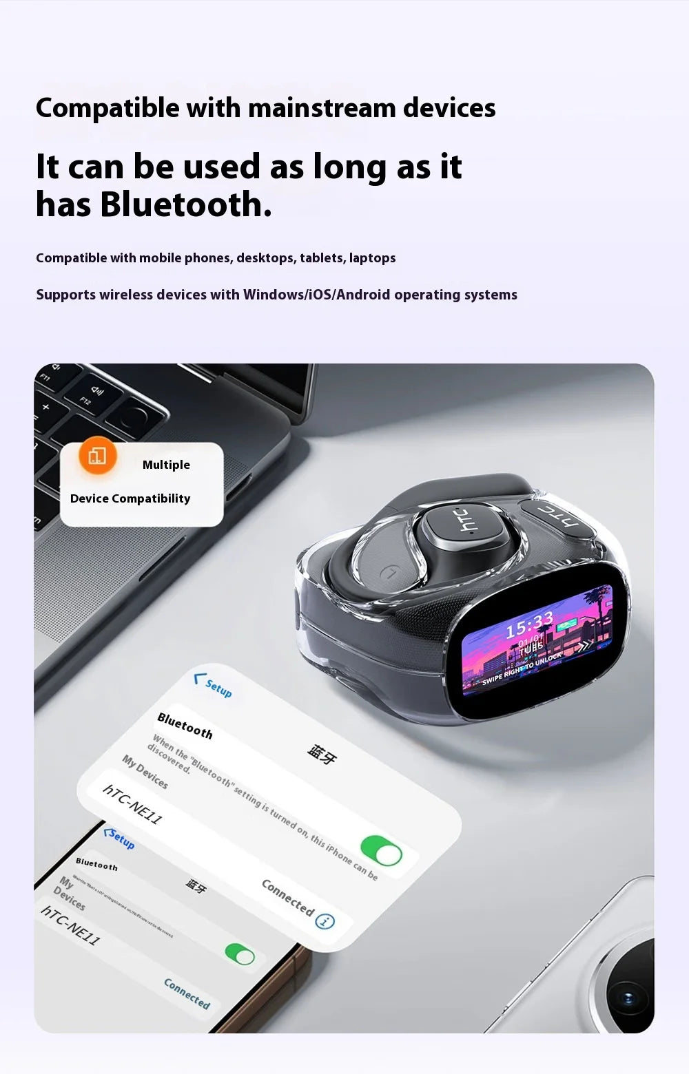 HTC AI Translation Earphones Microsoft Model High Definition Screen 48H long Battery Endurance Wireless Bluetooth Office Gift