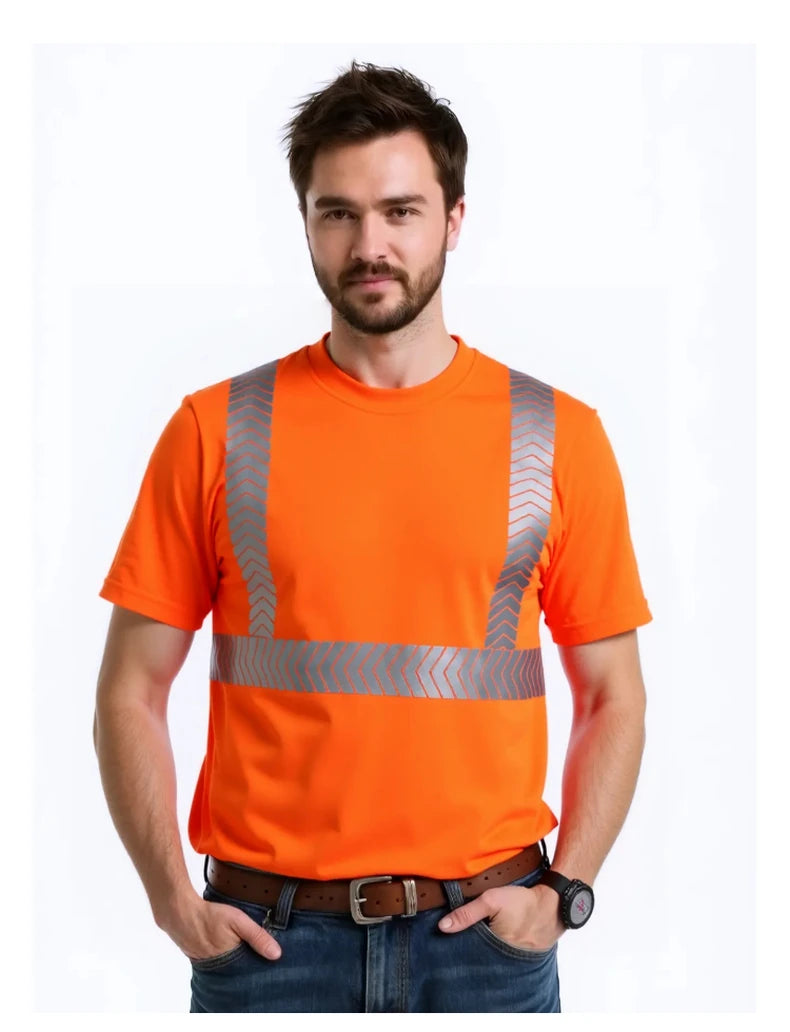 S-4XL Summer Reflective T-shirt Safety Work Short Sleeves Shirts High  Visibility Shirts Ideal for Construction Mining Airport