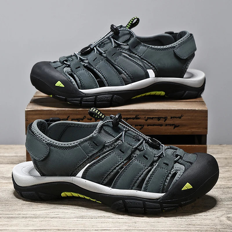 New Summer Genuine Leather Men Sandals Fashion Design Breathable Casual Shoes Men Soft Bottom Large Size Outdoor Beach Sandals