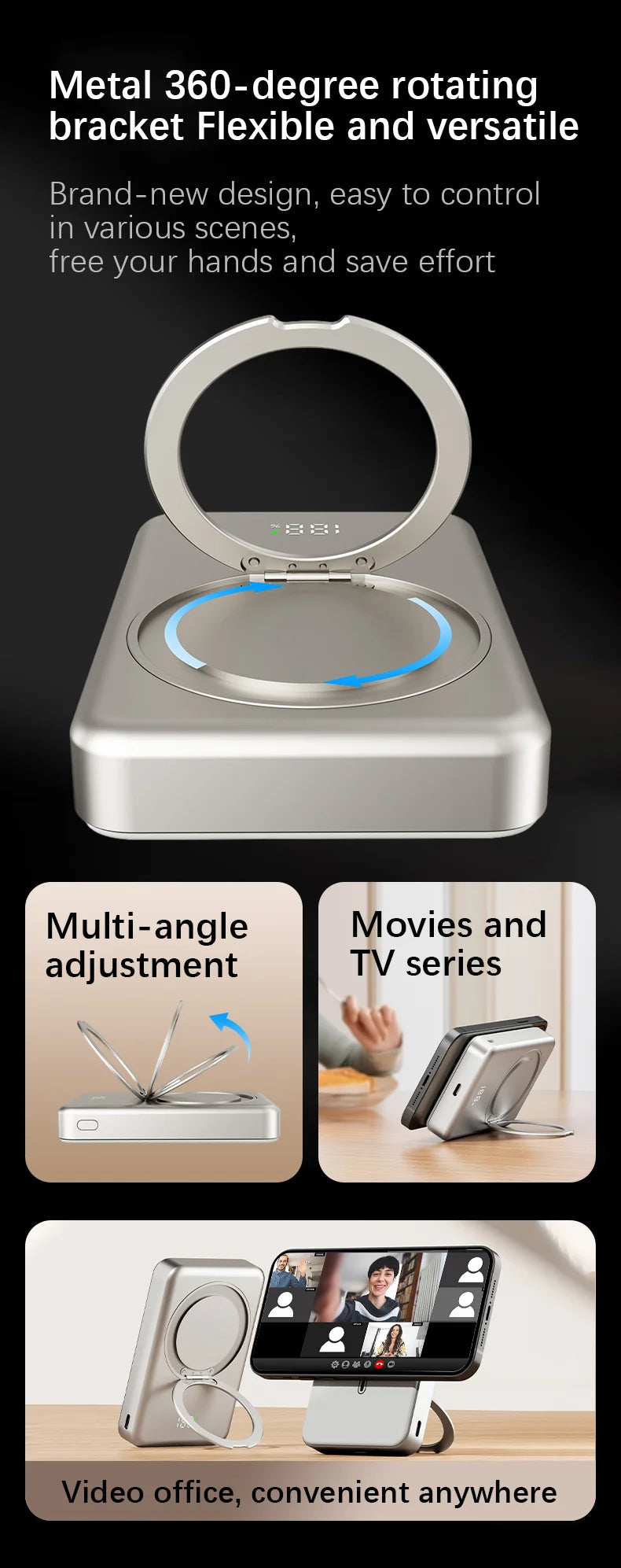 Magnetic Power Bank 10000mAh Wireless Fast Charger Stand  For MagSafe Powerbank Portable External Battery For iPhone Samsung