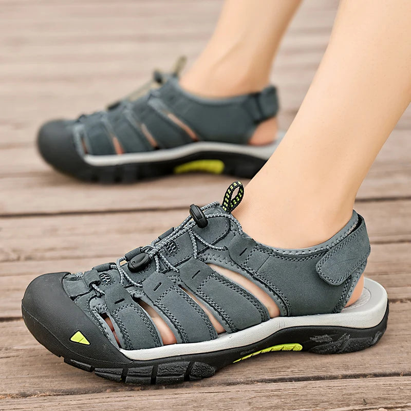 New Summer Genuine Leather Men Sandals Fashion Design Breathable Casual Shoes Men Soft Bottom Large Size Outdoor Beach Sandals