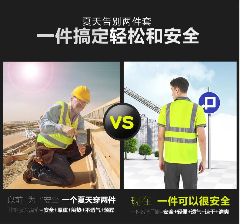 Fluorescent High Visibility T-Shirts Men Reflective Work Safety Shirts Quick Dry Long Sleeve Hi Vis Tops Construction Workwear