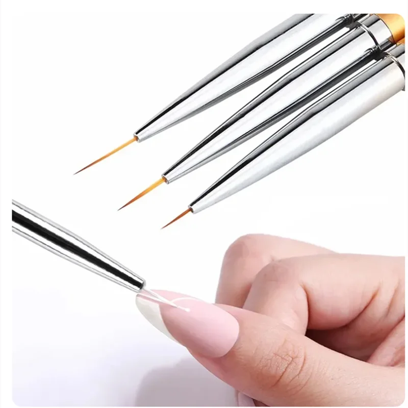 Fine Tip Nail Art Liner Brush 3Pcs Acrylic 3D Line Striping Pen UV Gel Drawing Brush Set for French Manicure DIY Painting