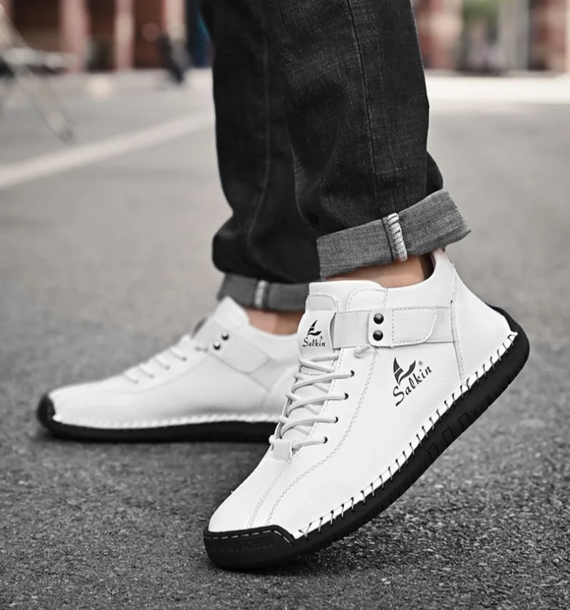 Winter New Men's Low-top Ankle Boots High Quality Hand-stitched Hook&loop Leather Casual Sneakers Classic Man Shoes Plus Size 48
