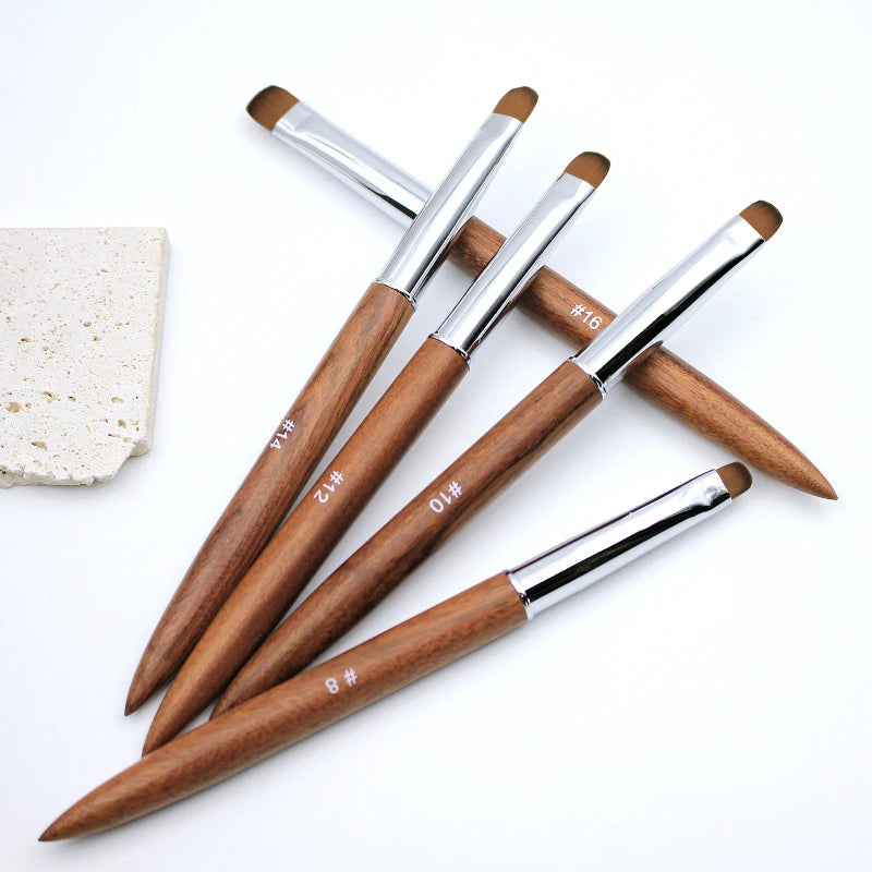 5pcs French Nail Brush Sandalwood Handle Acrylic Drawing Rhinestone Gel Painting Manicure Tool 8-16