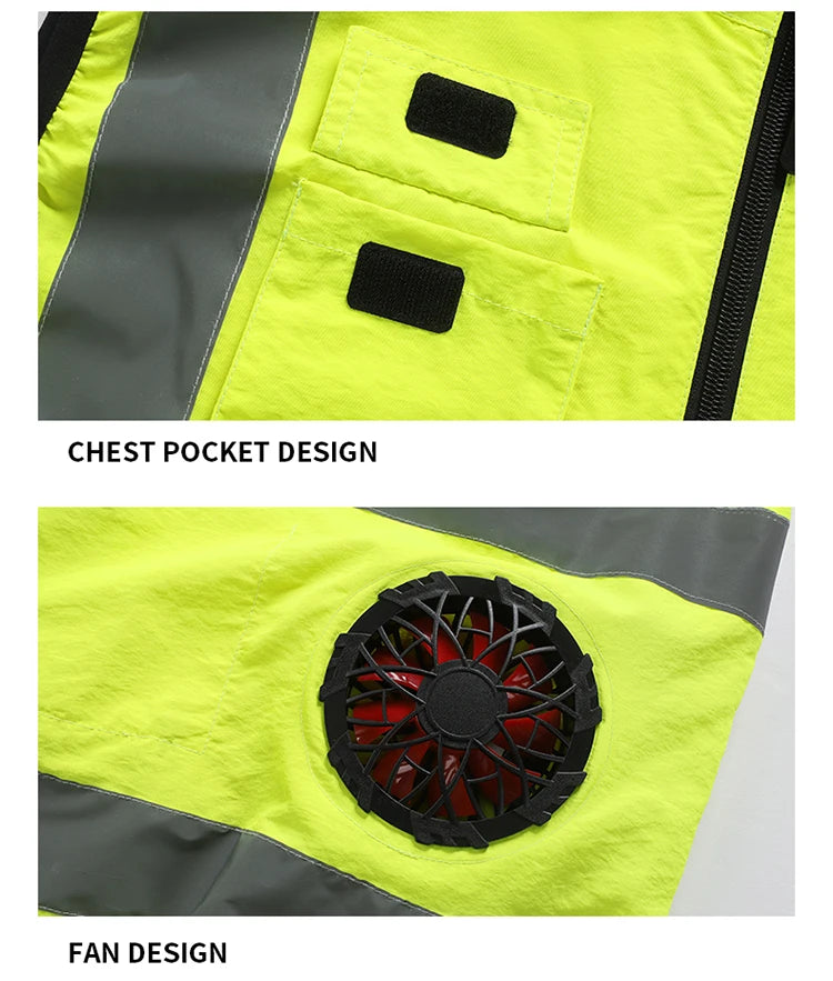 Summer Cooling Labor Protection Clothing, Breathable and Ventilated Fan Suit, Sanitation Reflective Vest, Heatstroke Prevention