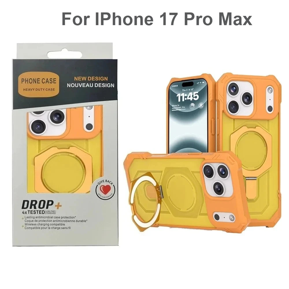 Armor Design 360° Rotatable Strong Magnetic Bracket Case For IPhone 17 Pro Max 16 TPU+PC Shockproof Buffer Rugged Protect Cover